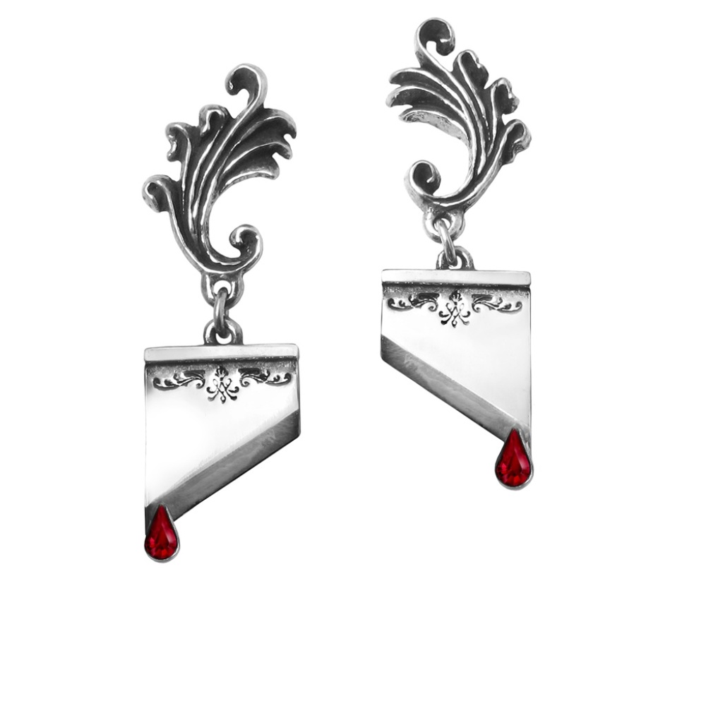 Alchemy Gothic Marie Antoinette Guillotine Earrings Red Crystals